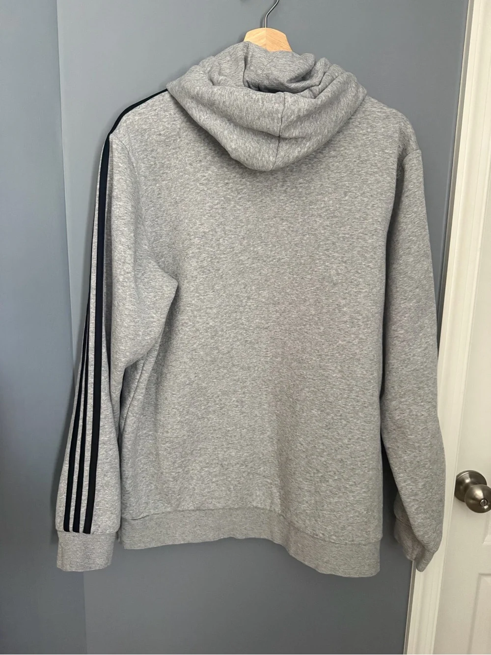 adidas Gray Hoodie with Black Logo and Stripes